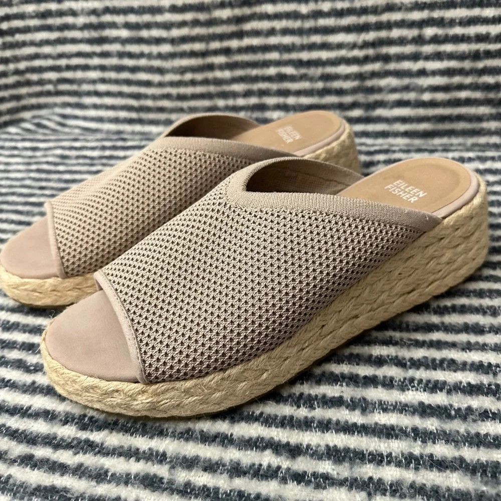 Eileen Fisher Tali Recycled Stretchy Knit Espadrille Slide Platform Sandals sz10